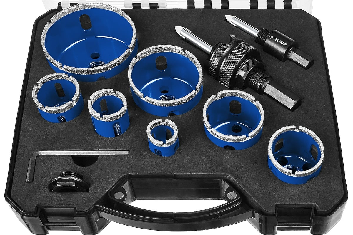 НАБОР коронок алмазных 20-68 мм по керамике и стеклу Р60-100 7 шт Профессионал ЗУБР