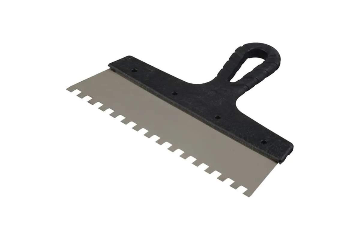 ШПАТЕЛЬ зубчатый 250 мм 10х10 мм пластиковая рукоятка нерж. сталь ИНТЕК