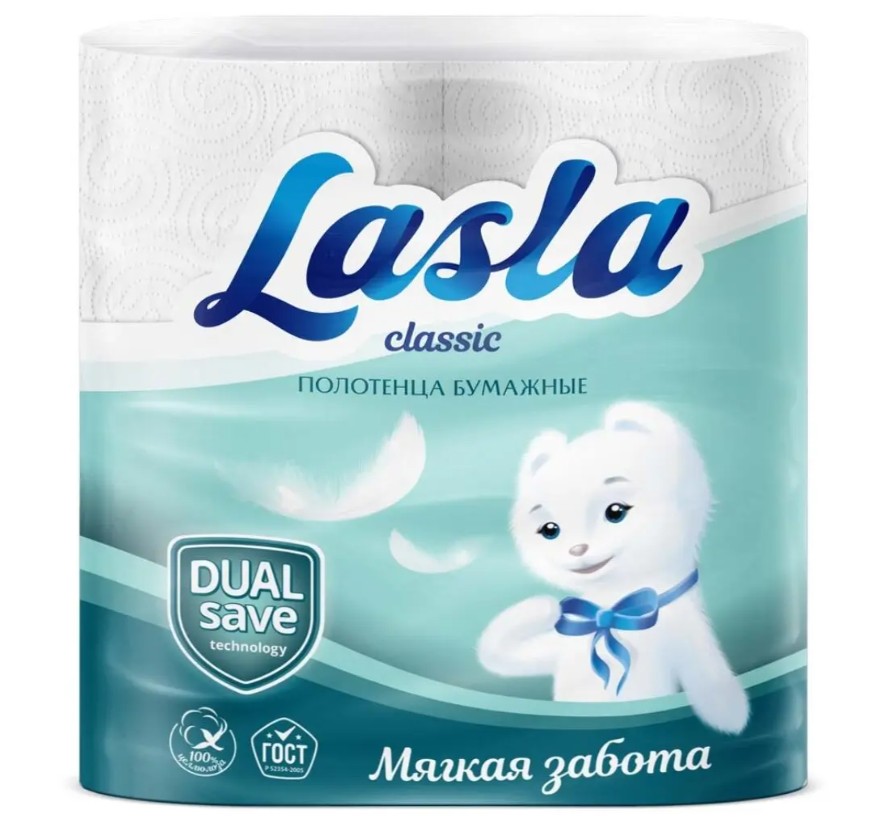 ПОЛОТЕНЦЕ бумажное 2 слоя 12 м 2 шт Classic LASLA цв. белый