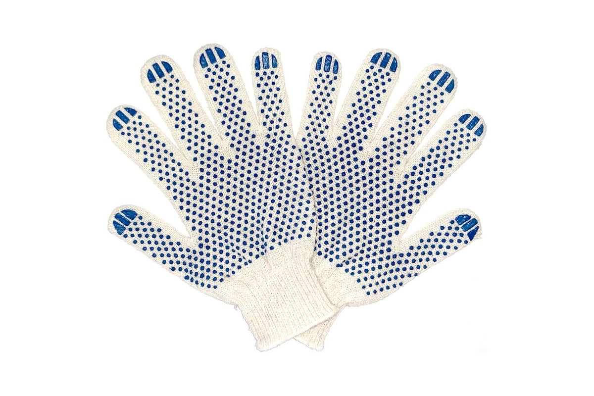 ПЕРЧАТКИ хлопчатобумажные с ПВХ 4-ниточные 10 класс цв. белый