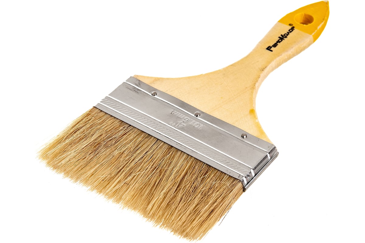 КИСТЬ флейцевая 100мм натуральная щетина светлая деревянная ручка РЕМОКОЛОР — фото 3