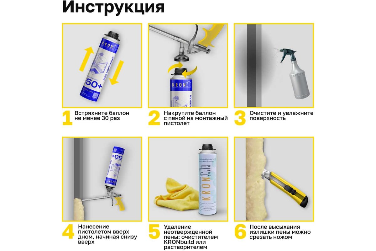 ПЕНА монтажная профессиональная всесезонная 850 мл 50+ KRONBUILD