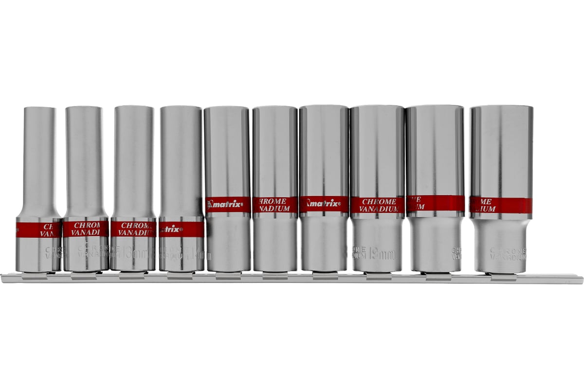НАБОР головок торцевых 1/2" (10-22 мм) удлиненных (10 шт.) MATRIX