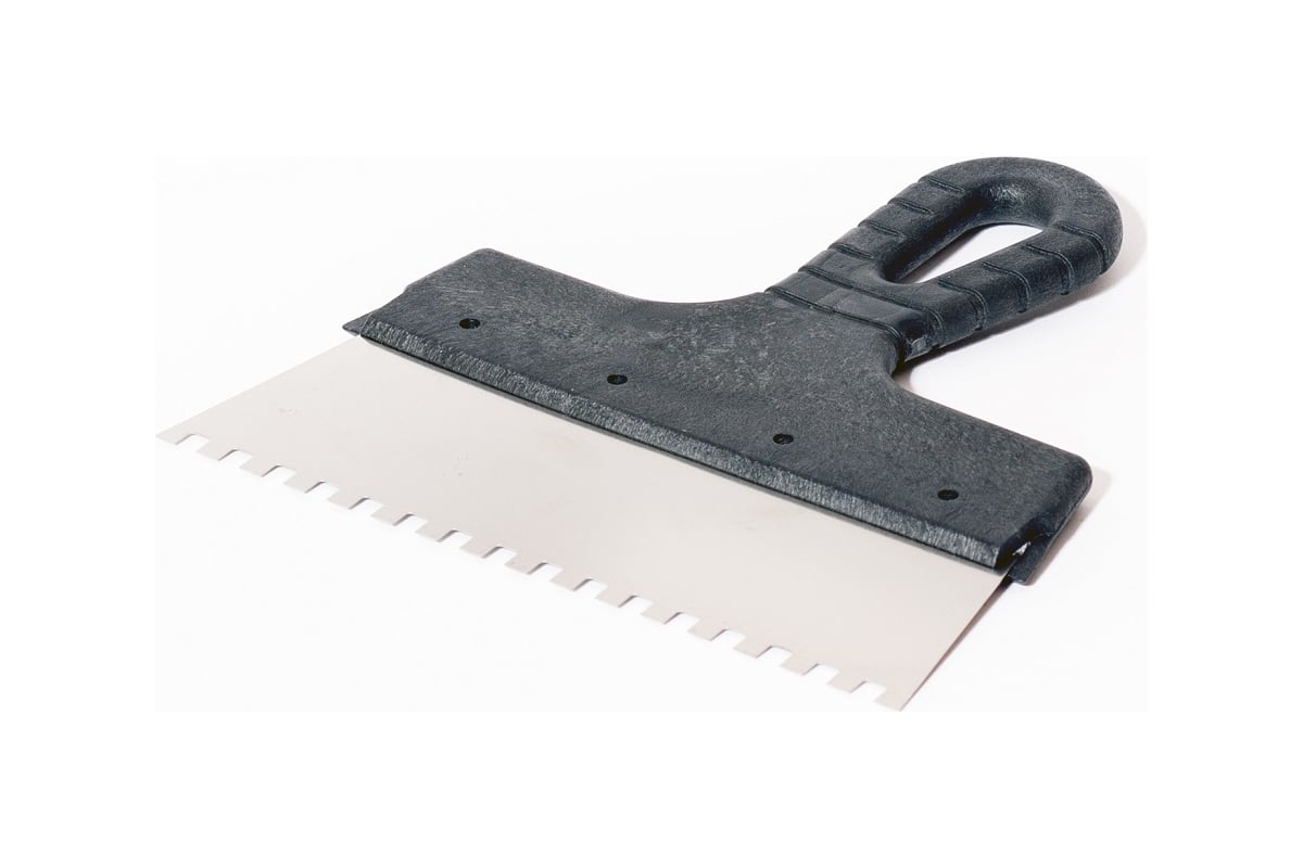 ШПАТЕЛЬ зубчатый 200 мм 6х6 мм пластиковая рукоятка нерж. сталь ИНТЕК