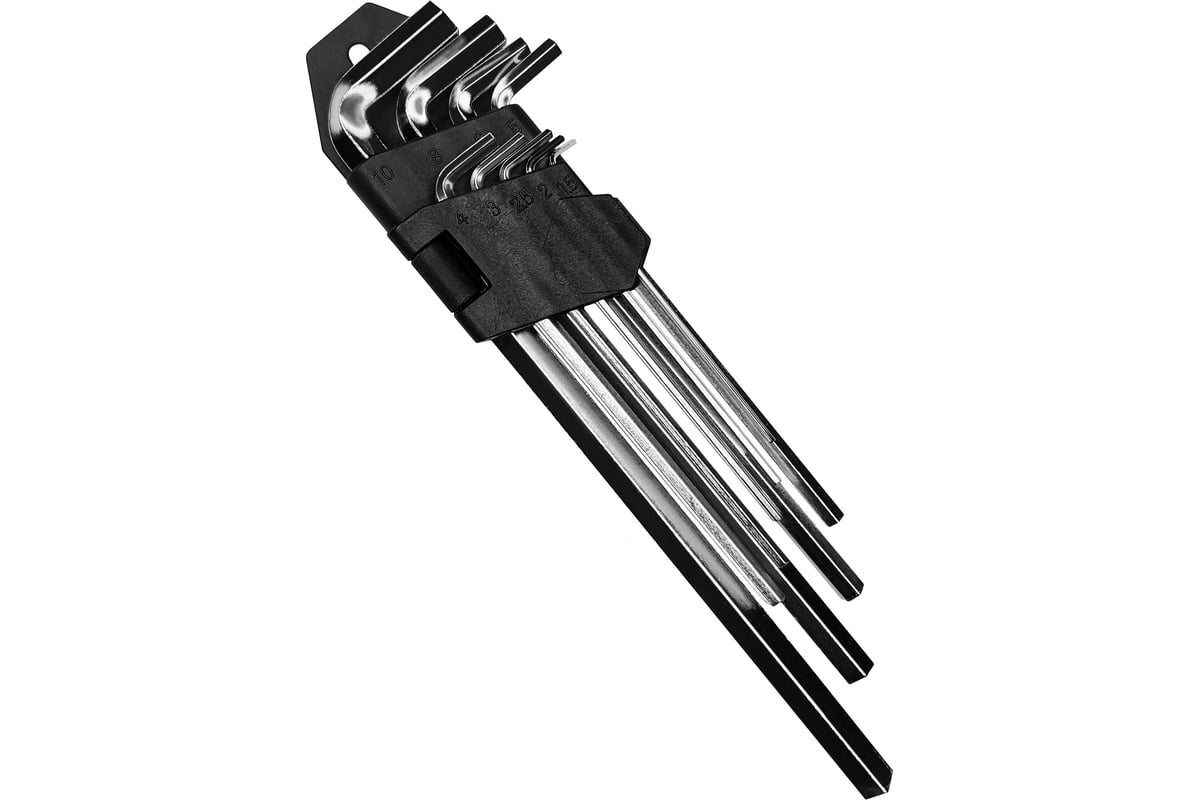 НАБОР ключей имбусовых HEX 1,5-10 мм удлиненных CrV 9 предм. №1 VERTEXTOOLS