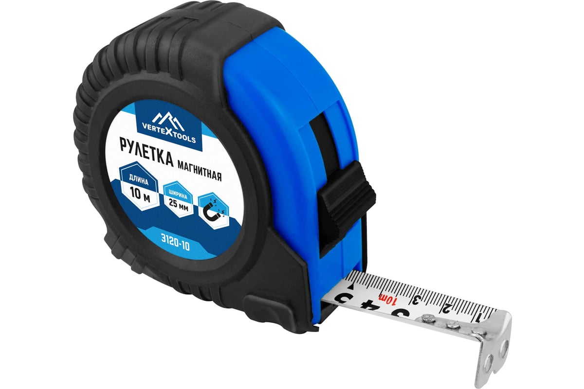 Рулетка измерительная 10 м 25 мм обрезиненный корпус VERTEXTOOLS — фото 5