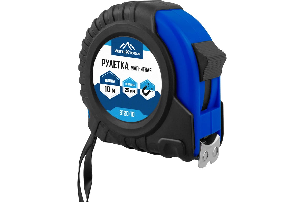 Рулетка измерительная 10 м 25 мм обрезиненный корпус VERTEXTOOLS — фото 6