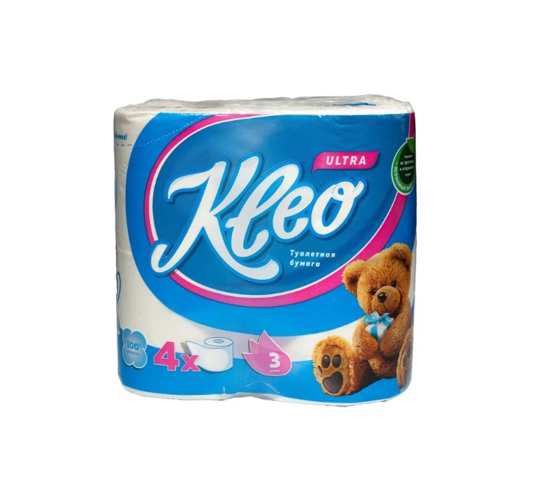 БУМАГА туалетная 3 слоя 18 м 4 шт Ультра KLEO цв. белый