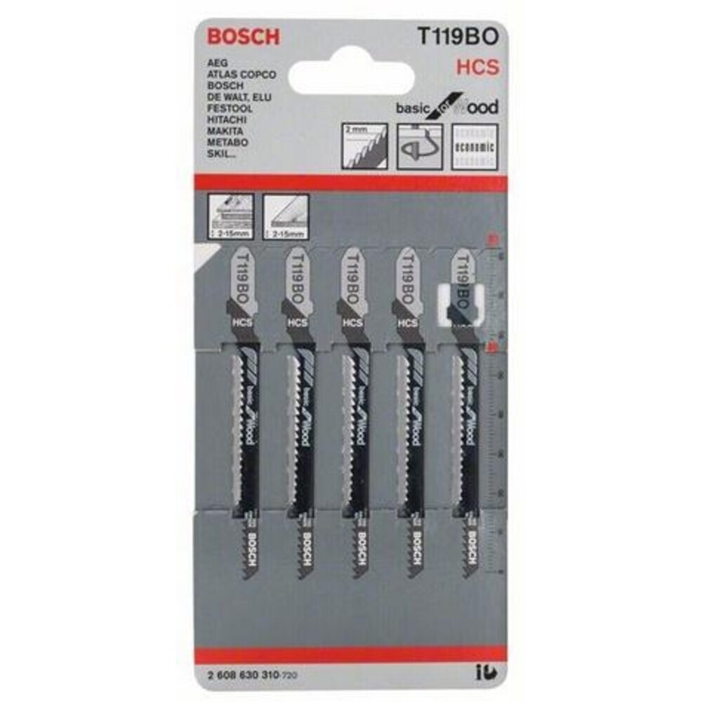 Полотно для лобзика 83 мм по дереву чистый рез T119ВO шаг 1,4 мм 5 шт BOSCH