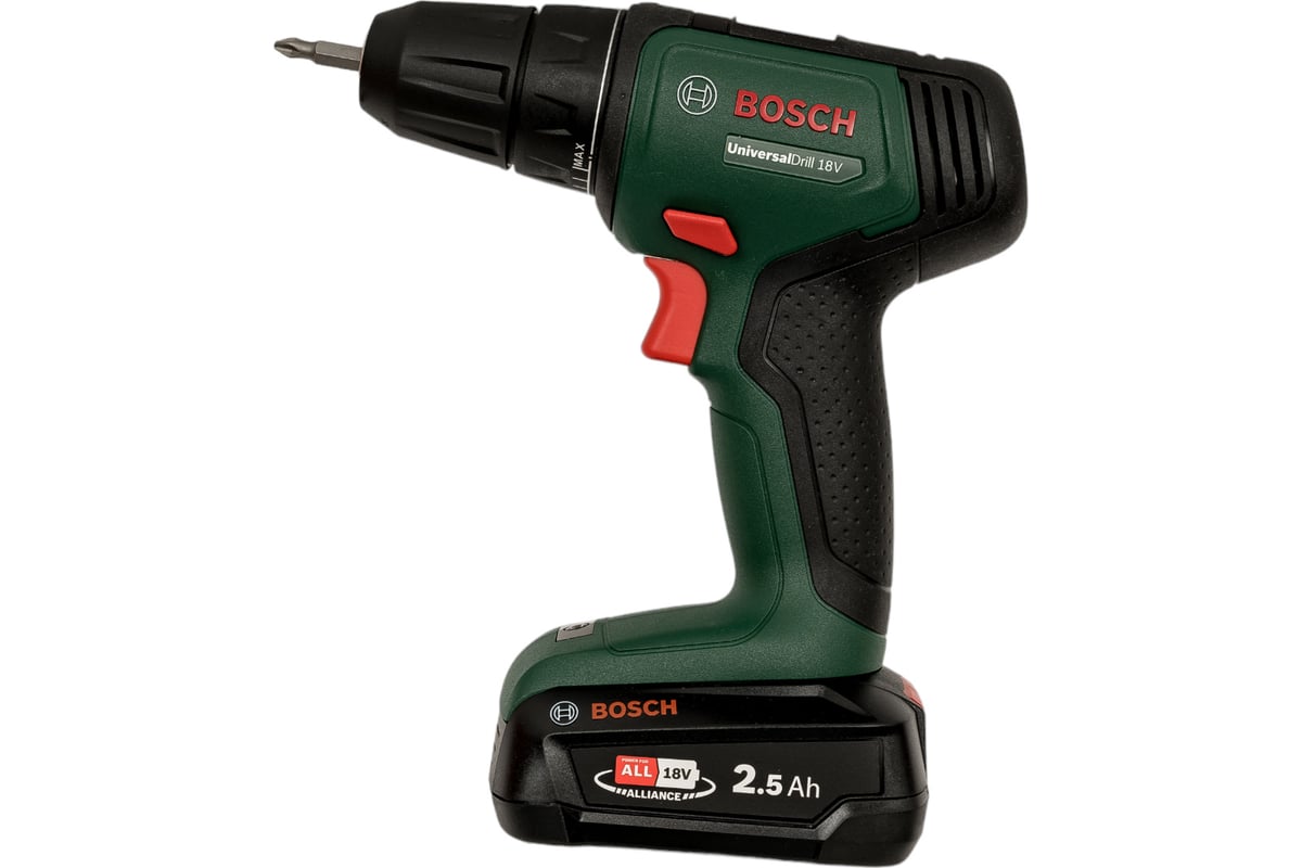 ШУРУПОВЕРТ аккумуляторный 10 мм 18 В 1х1,5 Ач Li-lon Universaldrill BOSCH