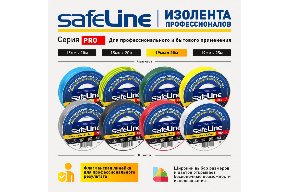 ИЗОЛЕНТА ПВХ 19 мм 20 м SAFELINE цв. зеленый — фото 10