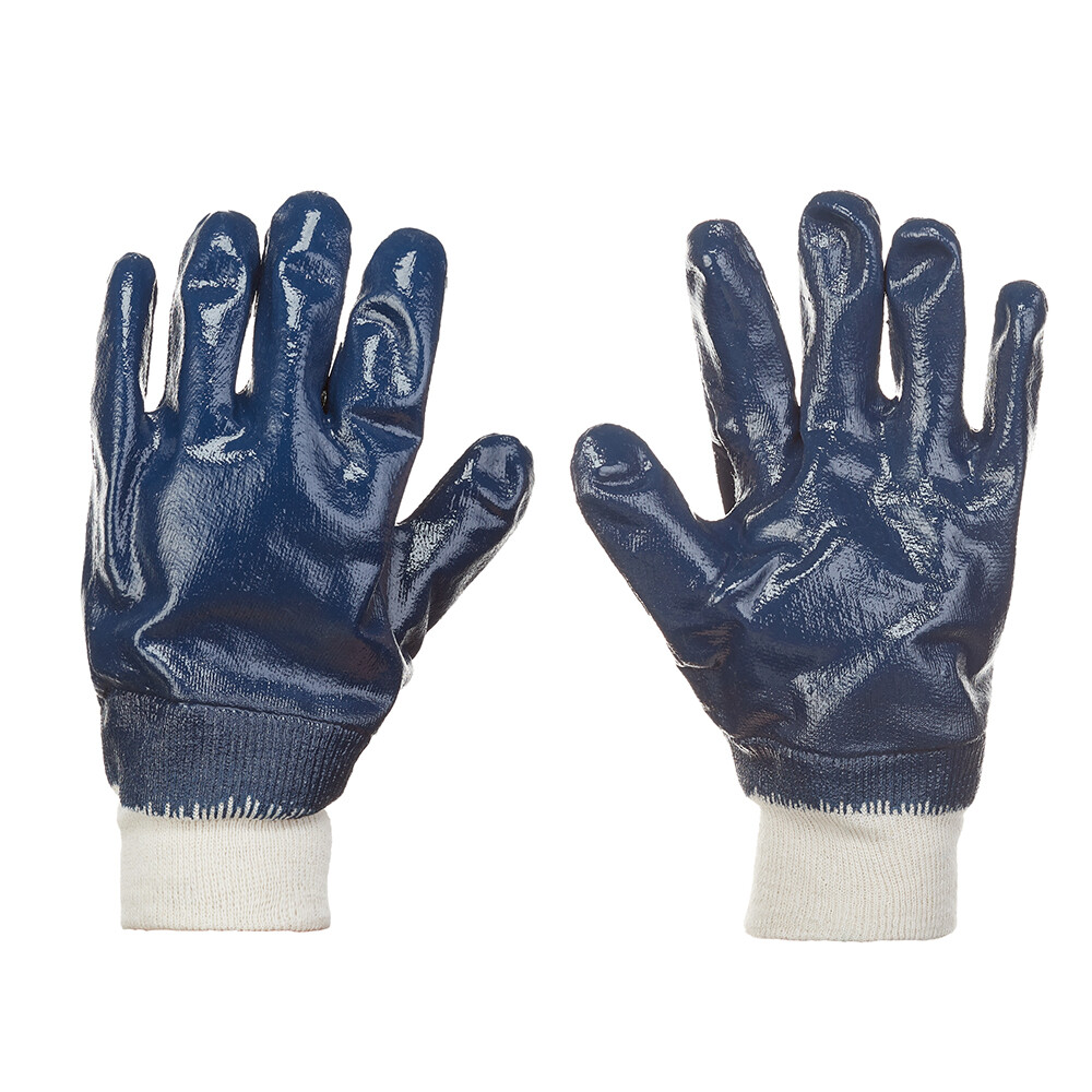 ПЕРЧАТКИ хлопчатобумажные нитриловое покрытие манжет-резинка цв. синий