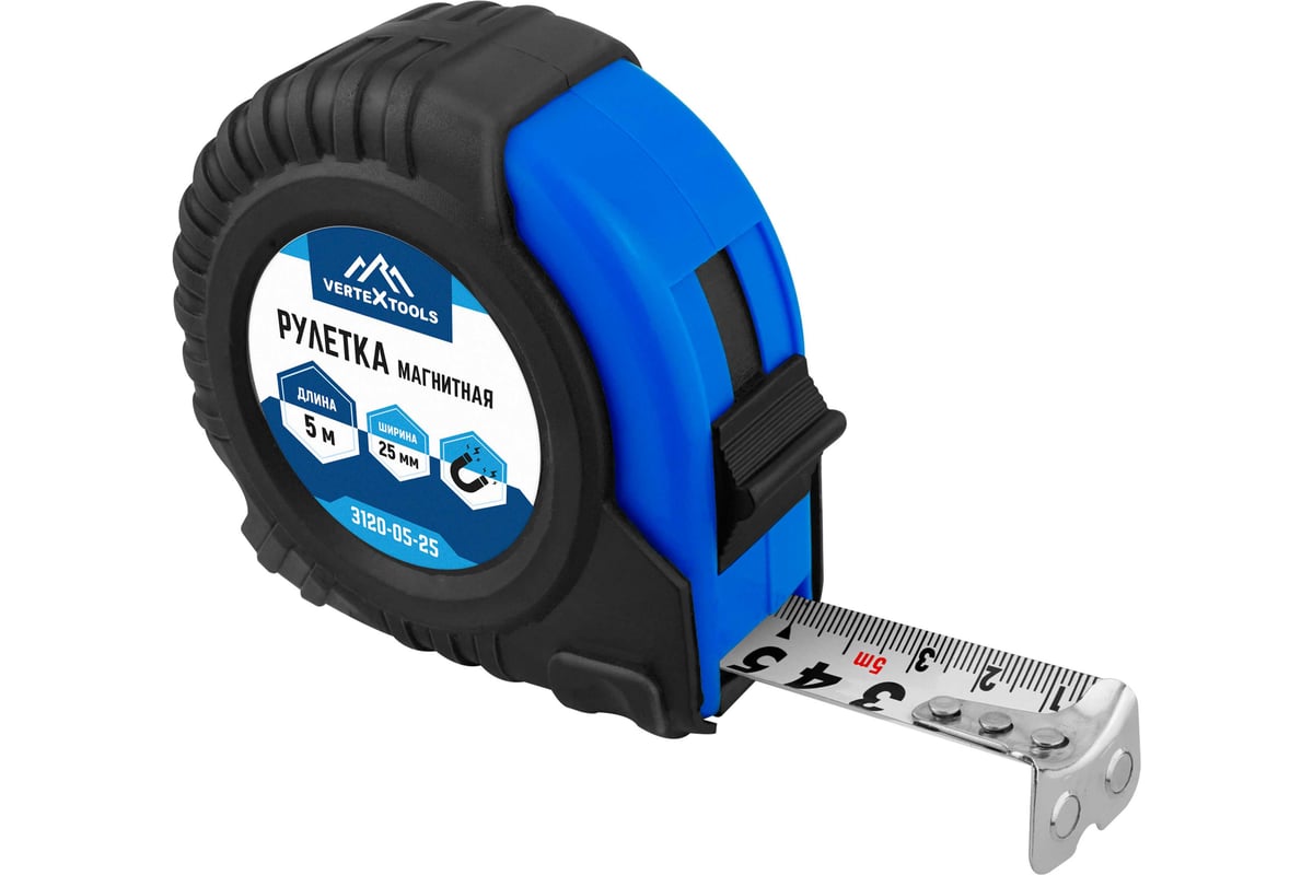 Рулетка измерительная 5 м 25 мм магнитный зацеп VERTEXTOOLS — фото 6