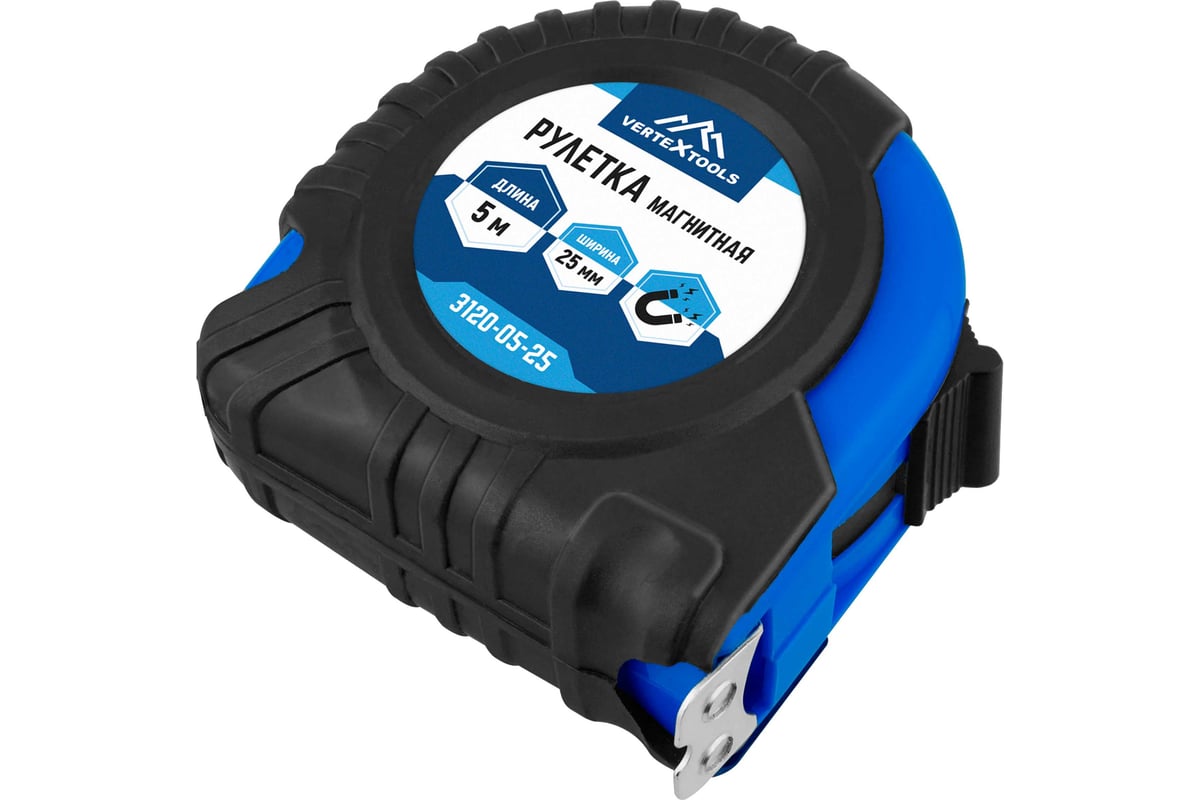 Рулетка измерительная 5 м 25 мм магнитный зацеп VERTEXTOOLS — фото 10