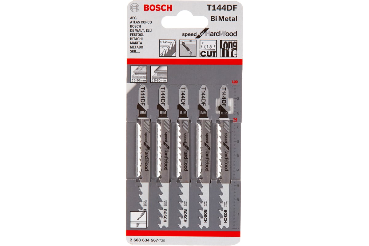 Полотно для лобзика 74х100 мм по дереву быстрый рез T144DF шаг 4-5,2 5 шт BOSCH — фото 4