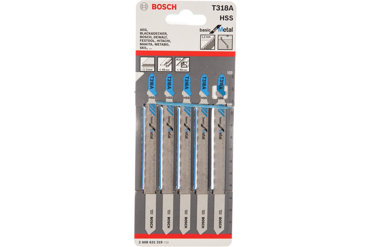 Полотно для лобзика 106х132 мм по металлу чистый рез T318A шаг 1,2 мм 5 шт BOSCH — фото 3