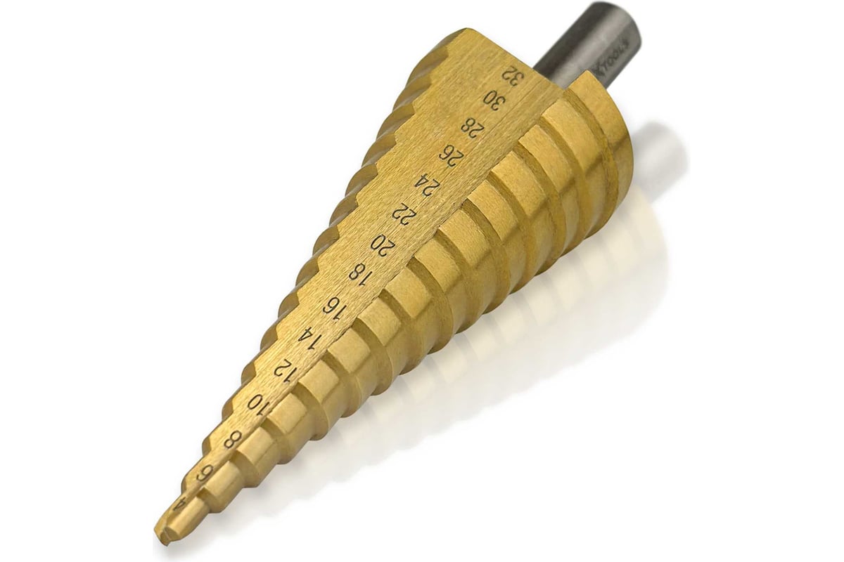 СВЕРЛО ступенчатое 4,0-32,0 мм по металлу 15 ступеней Р6М5 цилиндр VERTEXTOOLS