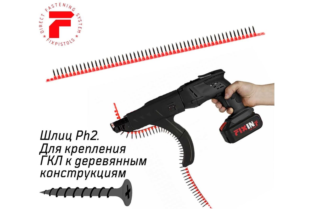 Саморез в ленте 3,5х35 мм для ГКЛ редкий шаг черные F-SWP FIXPISTOLS — фото 2