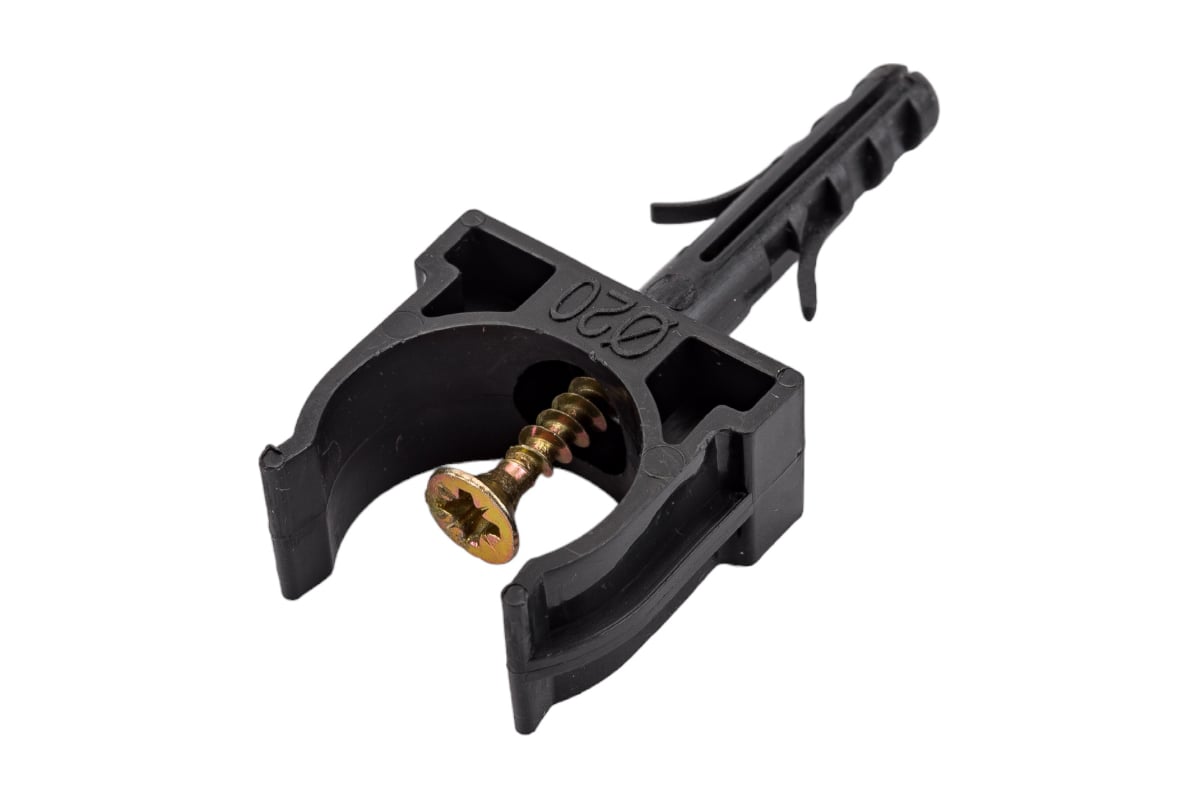 ДЕРЖАТЕЛЬ для труб D20 мм с дюбелем и саморезом ПРОМРУКАВ цв. черный