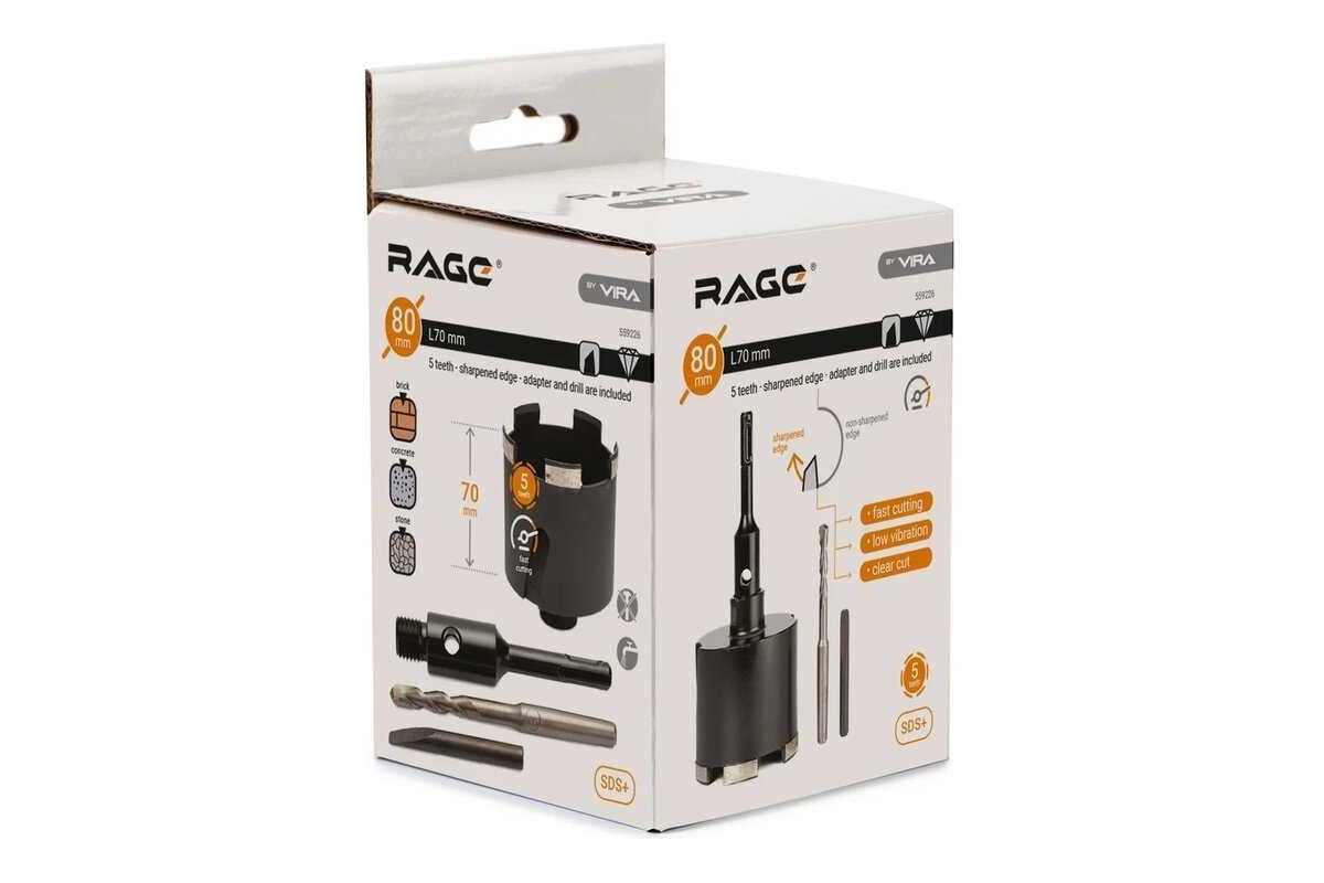 КОРОНКА алмазная 70 мм D80 мм по бетону с центрирующим сверлом SDS-plus by VIRA RAGE