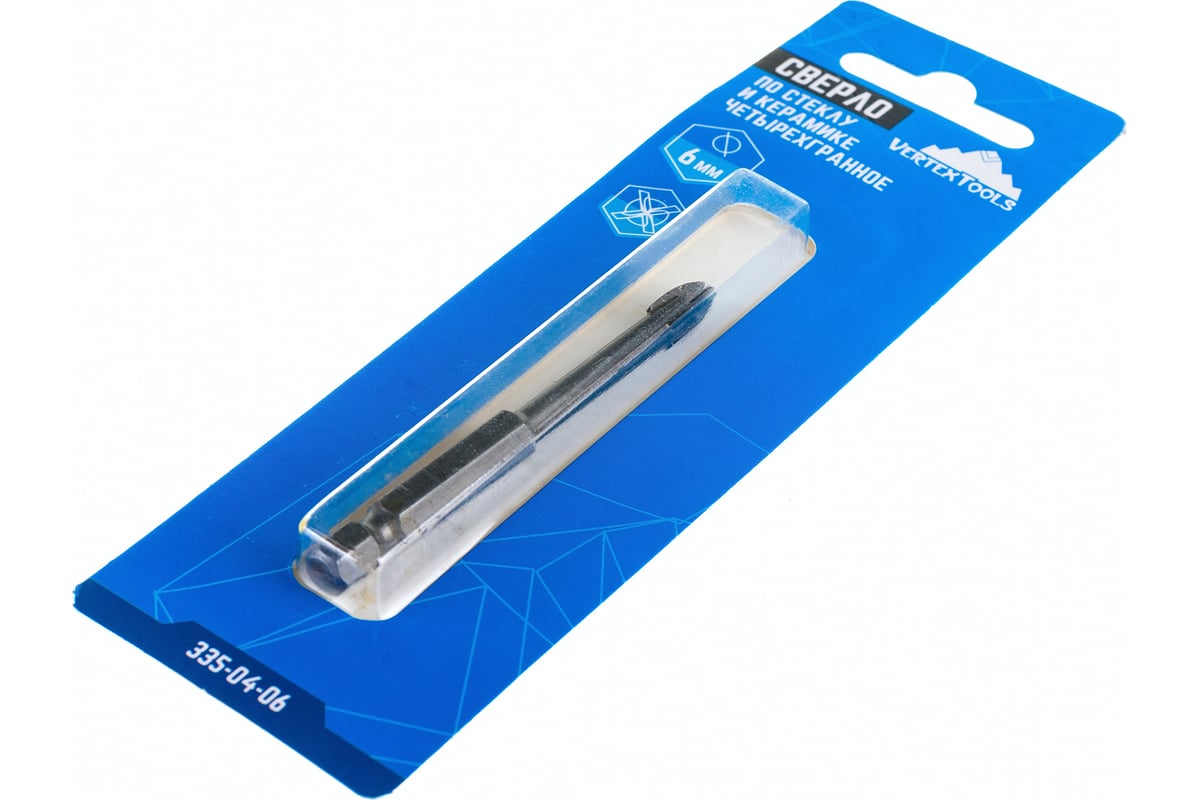 СВЕРЛО копьевидное 6х30 мм по керамике и стеклу 4 кромки HEX VERTEXTOOLS — фото 3